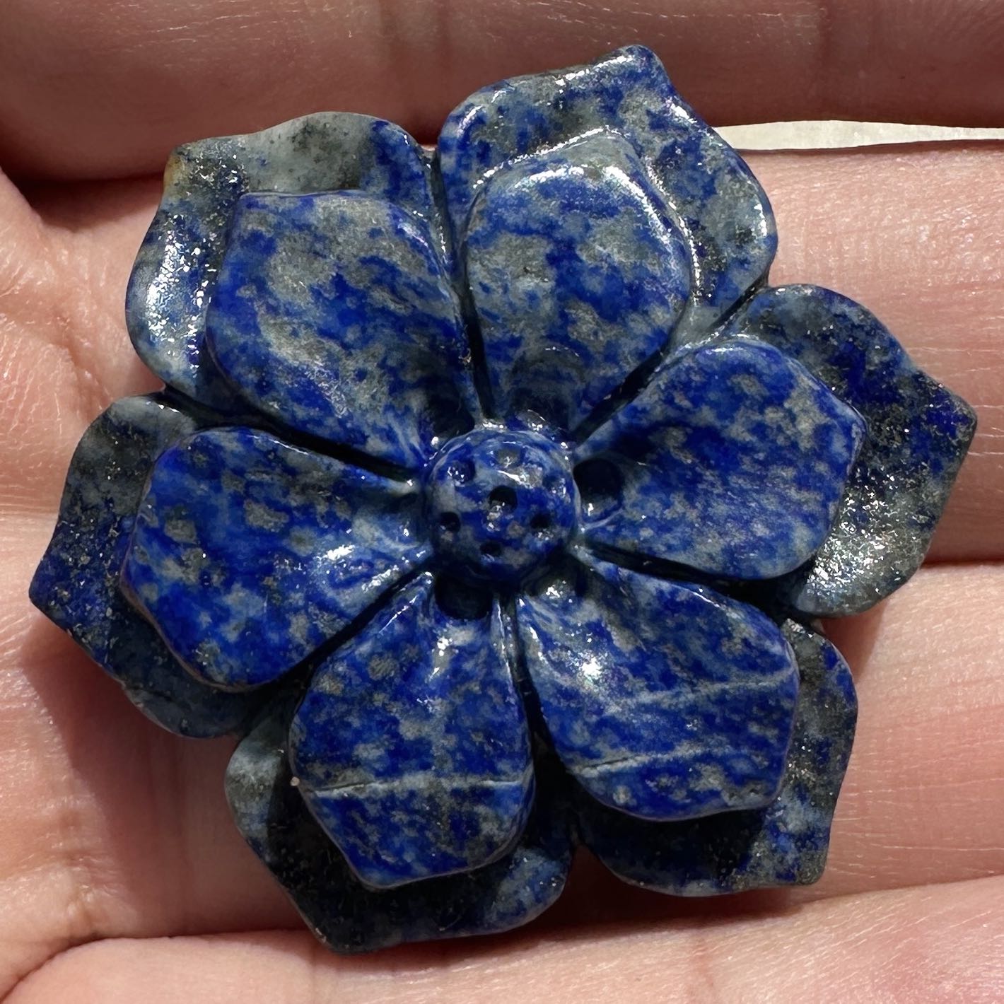 Natural Lapis Lazuli Flower Carving-Prosperity in Bloom, Detailed Lapis Lazuli Flower Sculpture, Crystal Carving