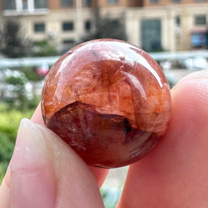 Nature Vibrant Fire Quartz Balls, Flame Quartz Mini Sphere, Hematoid Quartz Crystal Ball, Red Phantom Quartz Orb