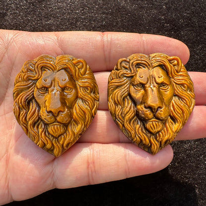 High-quality Tiger's Eye Lion Carving, 2 Styles Natural Tiger Eye Animal Carvings, Lion Sculpture