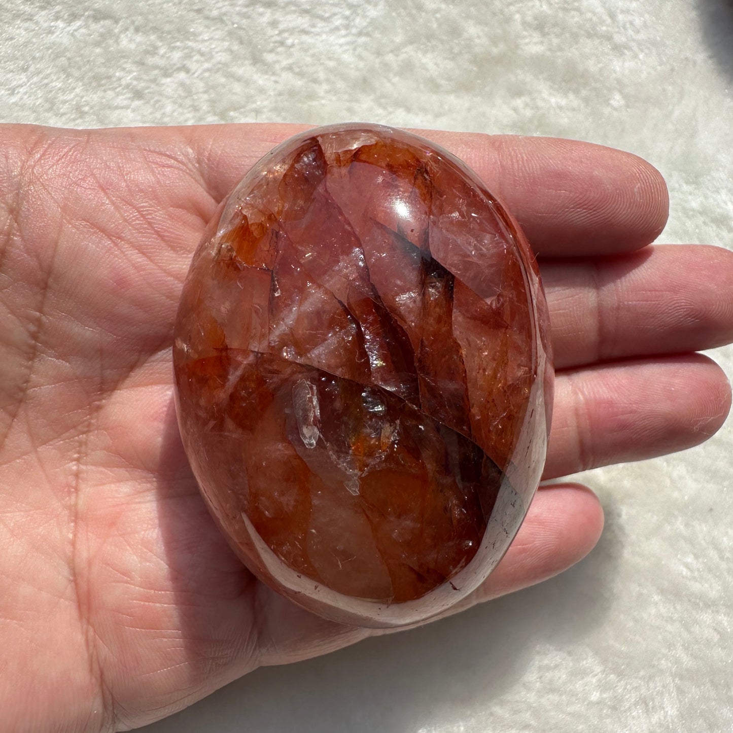 Natural Fire Quartz Palm Stone, Polished Hematoid Quartz Worry Stone, Crystal Pocket Stone