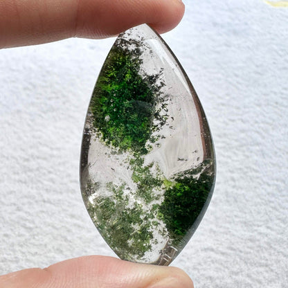 Vibrant Green Phantom Quartz Tear Drop Pendant, Color Enhanced Garden Quartz