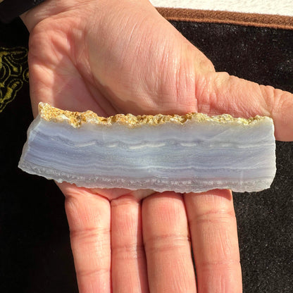 Natural Blue Lace Agate Slice with Calming Blue and Peaceful Veins; Rare Blue Lace Chalcedony Crystal Slice