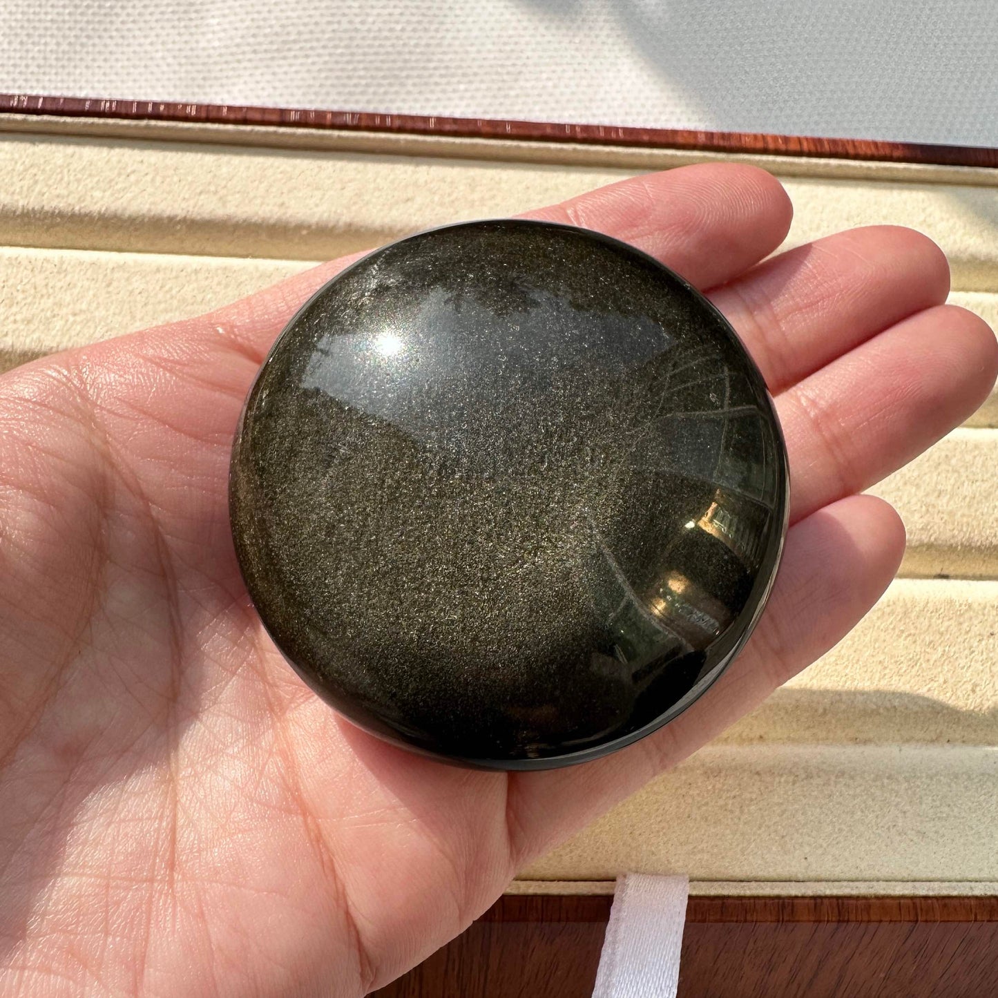 Natural Golden Obsidian UFO Shaped Carving, Golden Obsidian Palm Stone, UFO Carving