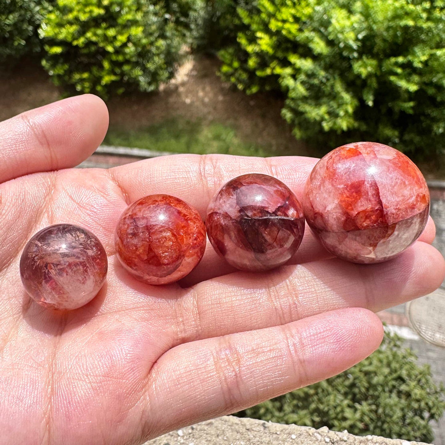 Nature Vibrant Fire Quartz Balls, Flame Quartz Mini Sphere, Hematoid Quartz Crystal Ball, Red Phantom Quartz Orb