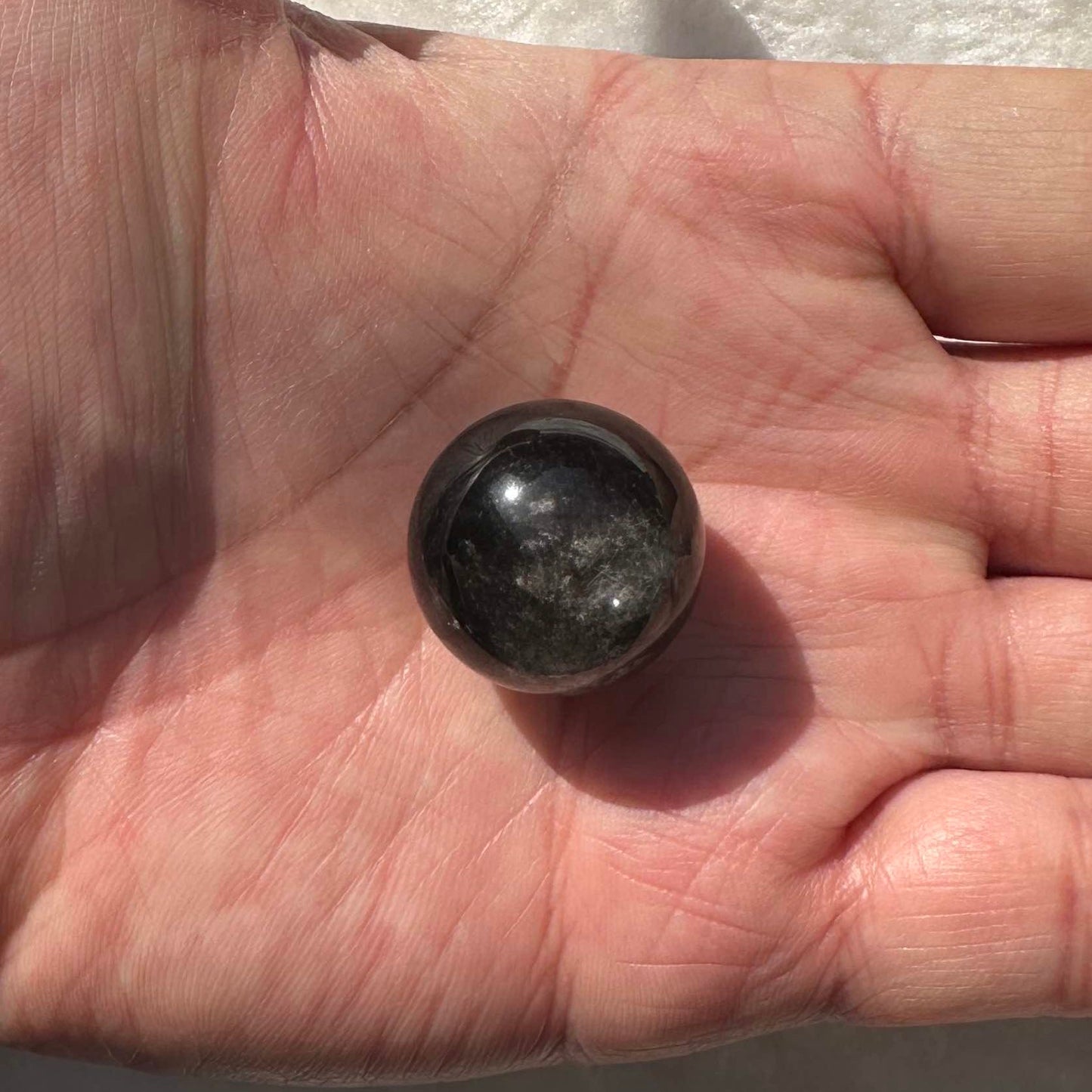 Natural Silver Sheen Obsidian Ball, Shimmering Obsidian Orb, Metallic Obsidian Crystal Ball