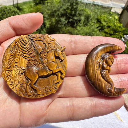 High-quality Tiger's Eye Unicorn Carving, Natural Tiger Eye Carvings, Unicorn Sculpture