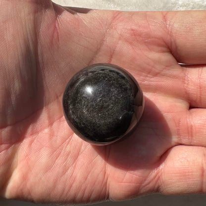 Natural Silver Sheen Obsidian Ball, Shimmering Obsidian Orb, Metallic Obsidian Crystal Ball