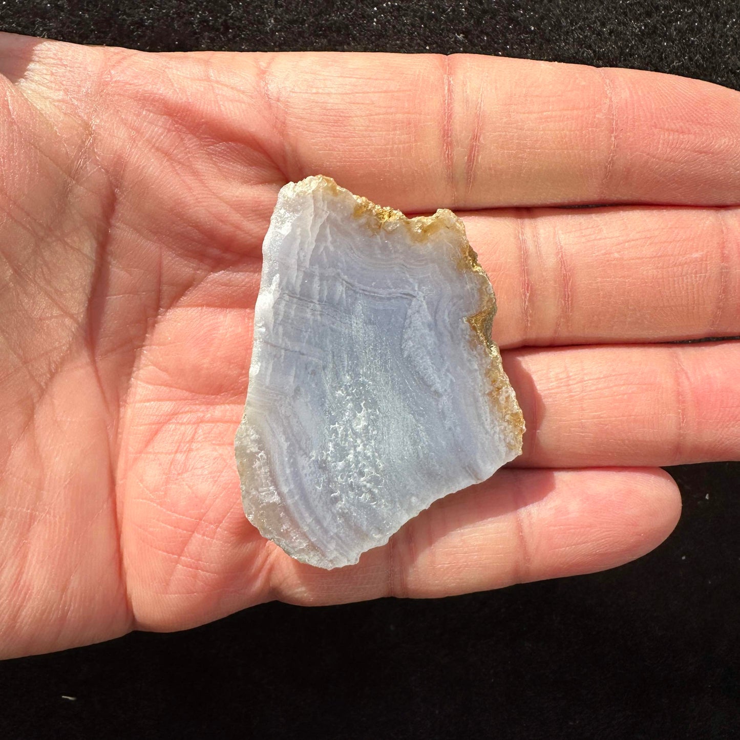 Natural Blue Lace Agate Slice with Calming Blue and Peaceful Veins; Rare Blue Lace Chalcedony Crystal Slice