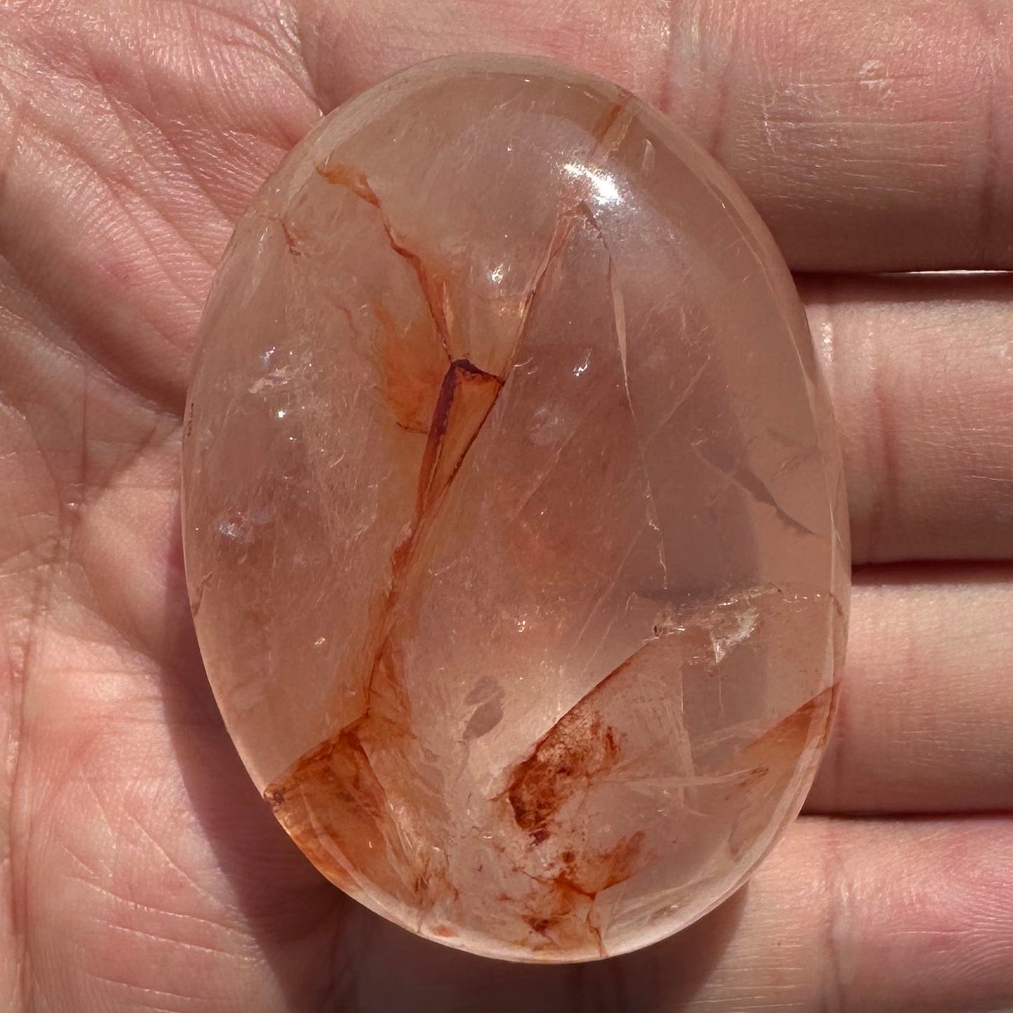 Natural Fire Quartz Palm Stone, Polished Hematoid Quartz Worry Stone, Crystal Pocket Stone