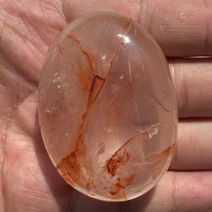 Natural Fire Quartz Palm Stone, Polished Hematoid Quartz Worry Stone, Crystal Pocket Stone