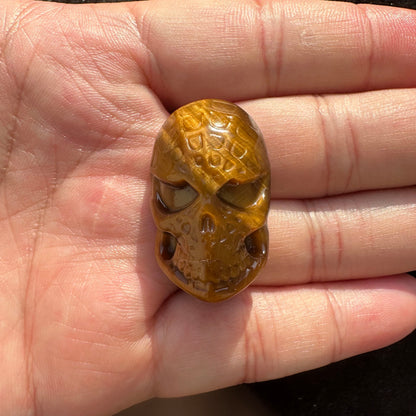 High-quality Tiger's Eye Masked Skull Carving, Natural Tiger Eye Carvings, Skull Carving, Spiderman Masked Skull Sculpture