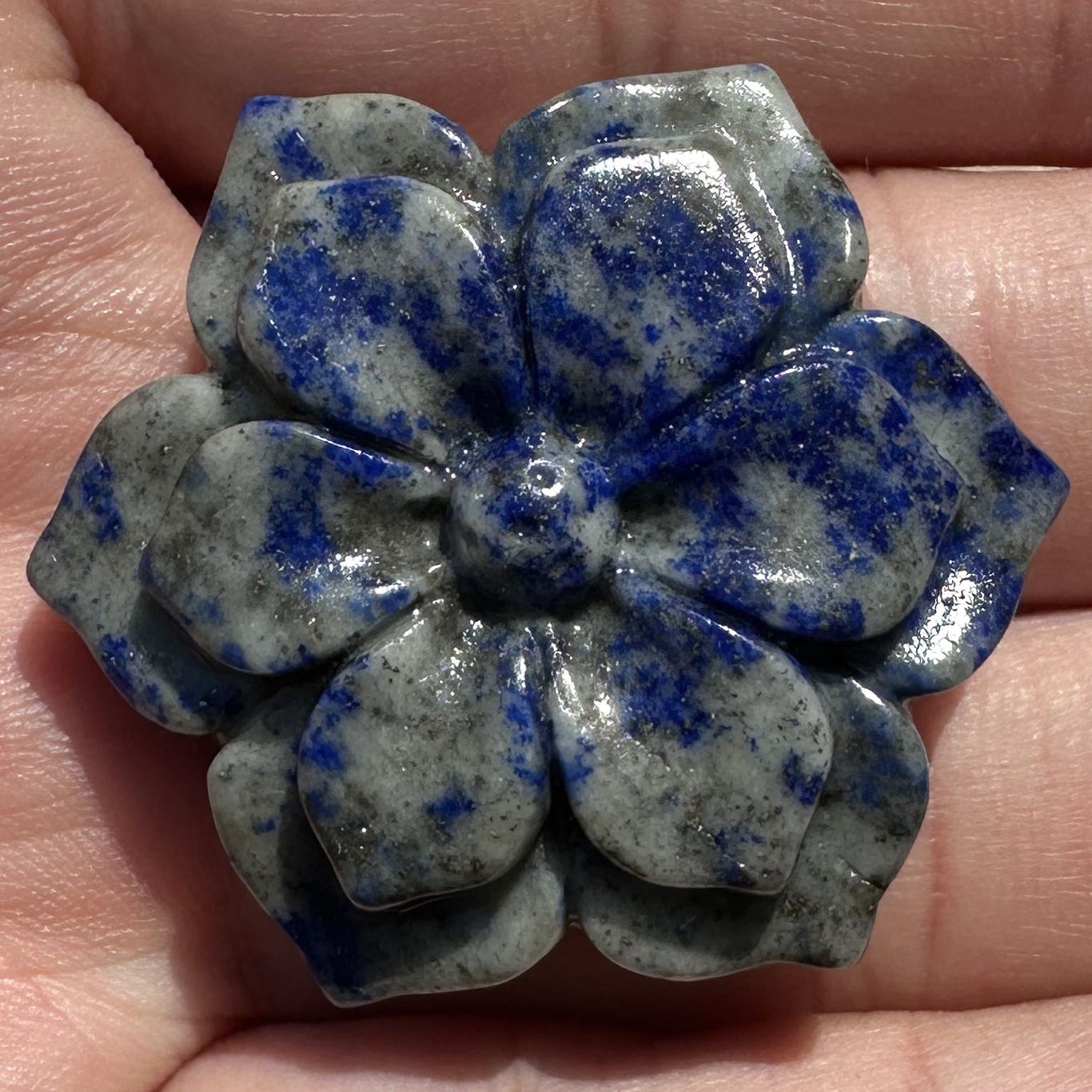 Natural Lapis Lazuli Flower Carving-Prosperity in Bloom, Detailed Lapis Lazuli Flower Sculpture, Crystal Carving