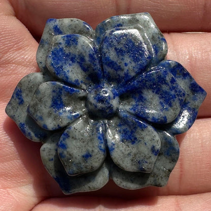 Natural Lapis Lazuli Flower Carving-Prosperity in Bloom, Detailed Lapis Lazuli Flower Sculpture, Crystal Carving