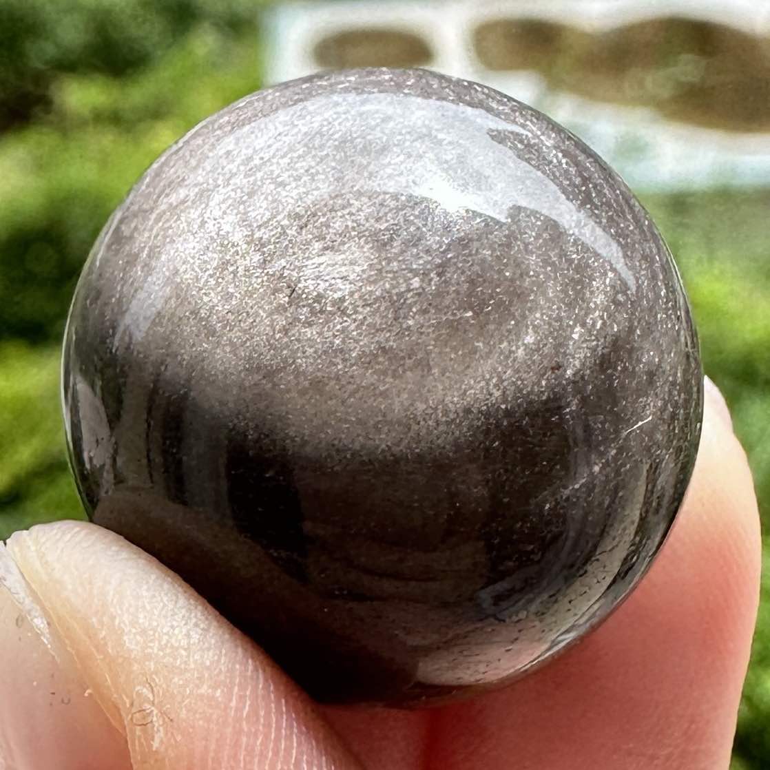 Natural Silver Sheen Obsidian Ball, Shimmering Obsidian Orb, Metallic Obsidian Crystal Ball