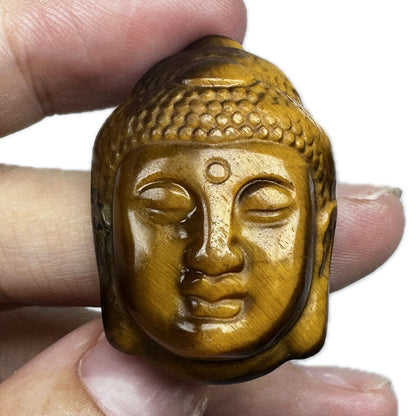 High-quality Tiger's Eye Buddha Head Carving, Natural Tiger Eye Carvings, Buddha Carving, Religious Sculpture