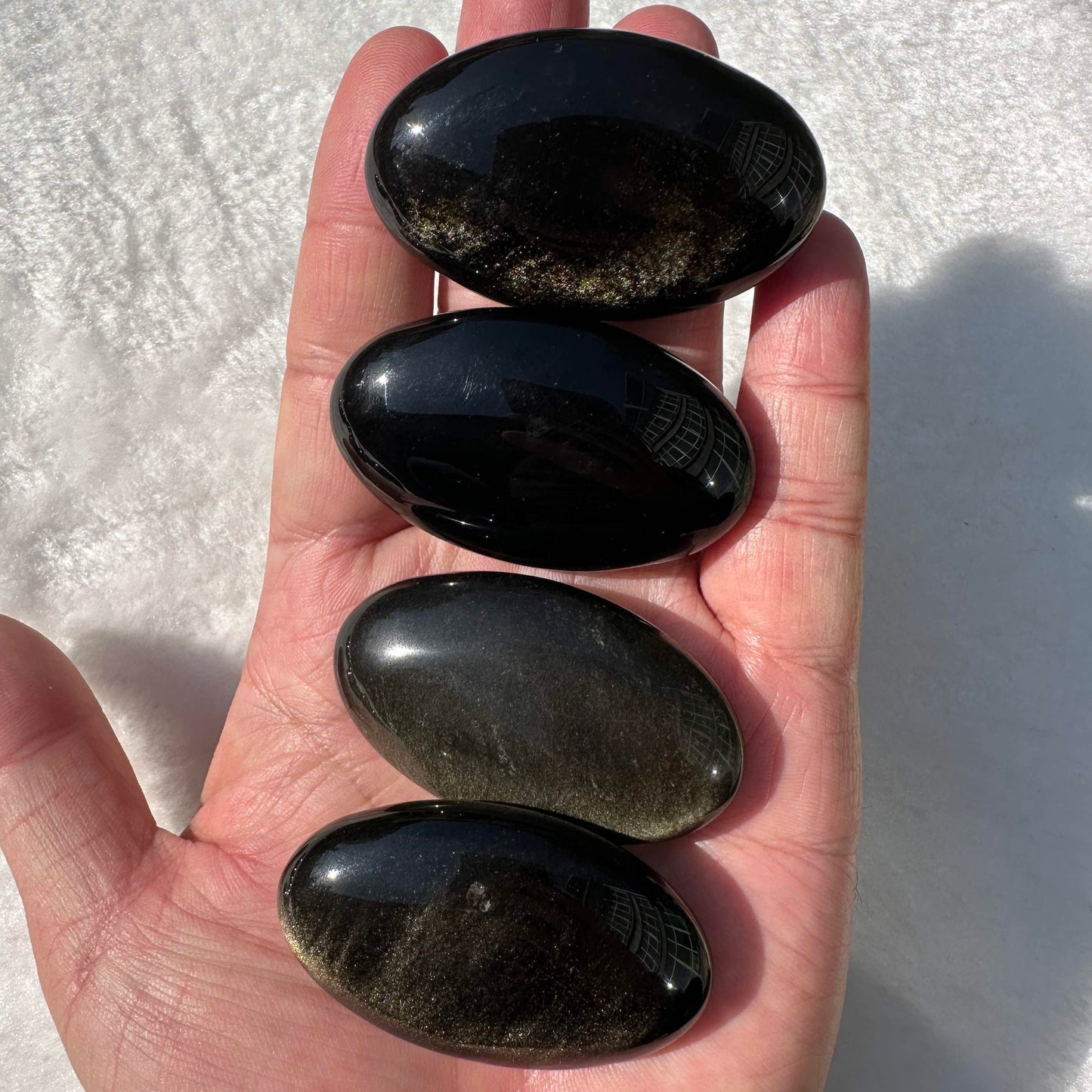 Natural Golden Obsidian Oval Shape Palm Stones, 5-5.2cm/1.97-2.05in Shimmering Gold Obsidian, Gold Sheen Obsidian