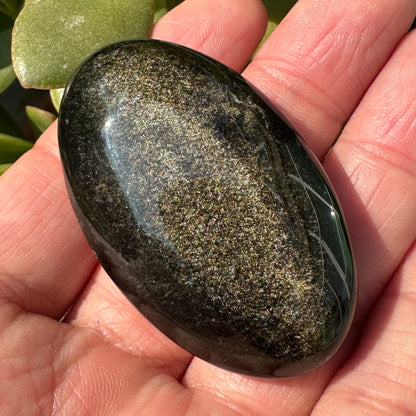 Natural Golden Obsidian Oval Shape Palm Stones, 5-5.2cm/1.97-2.05in Shimmering Gold Obsidian, Gold Sheen Obsidian