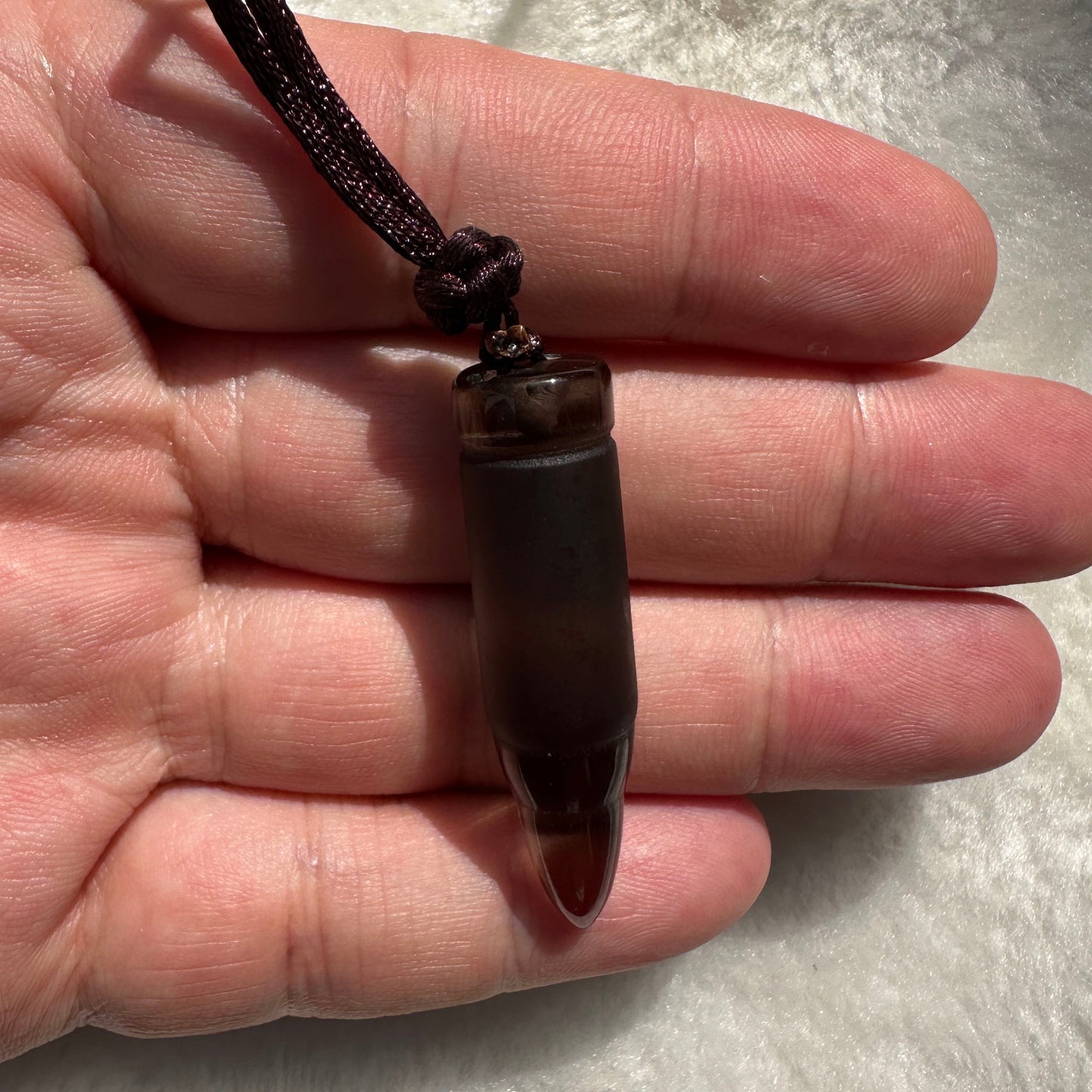 Natural Ice Obsidian Bullet Pendant -Sleek and Stylish; 3.8-4cm/1.50-1.57in Ice Obsidian Necklace, Crystal Charm