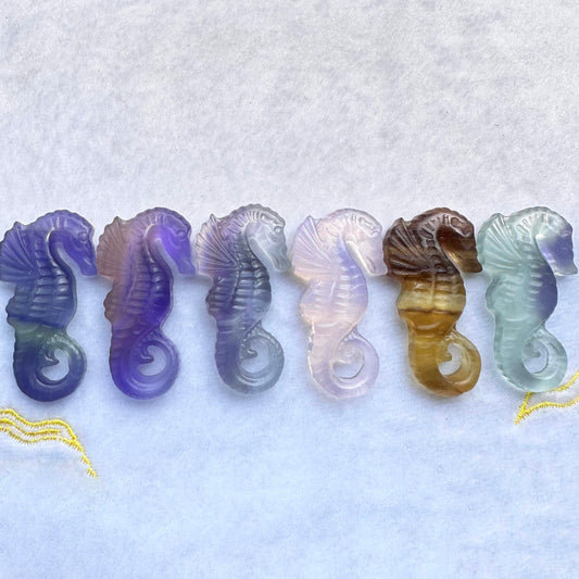 Natural Rainbow Fluorite Seahorse Carving, Colorful Fluorite Seahorse Figurine, Crystal Carving