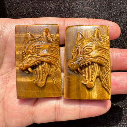 High-quality Tiger's Eye Wolf Carving, 2 Styles Natural Tiger Eye Animal Carvings, Wolf Sculpture