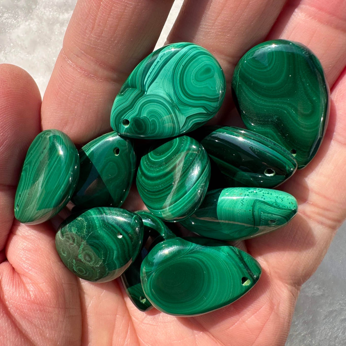 Natural Malachite Pendant (Drilled), Choose from Different Shapes: Teardrop, Square & Oval