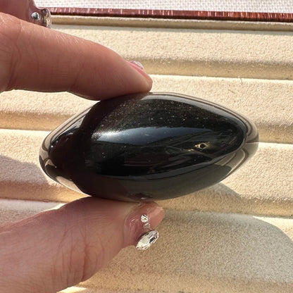 Natural Golden Obsidian UFO Shaped Carving, Golden Obsidian Palm Stone, UFO Carving