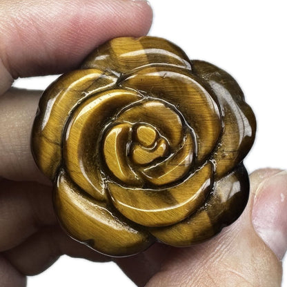 High-quality Tiger's Eye Rose Carving, Natural Tiger Eye Flower Carvings, Rose Sculpture