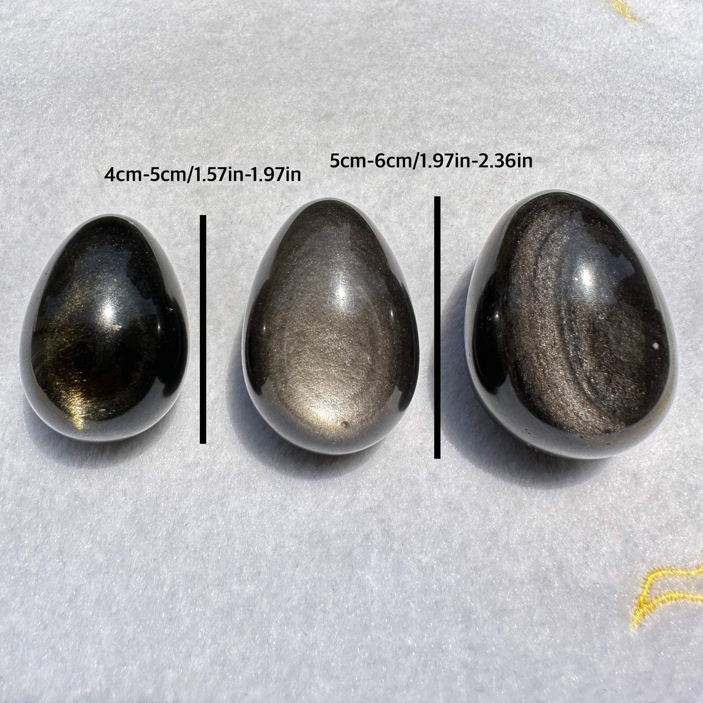 Natural Shimmering Silver Obsidian Egg With Different Sizes, Egg Shaped Obsidian Ornament