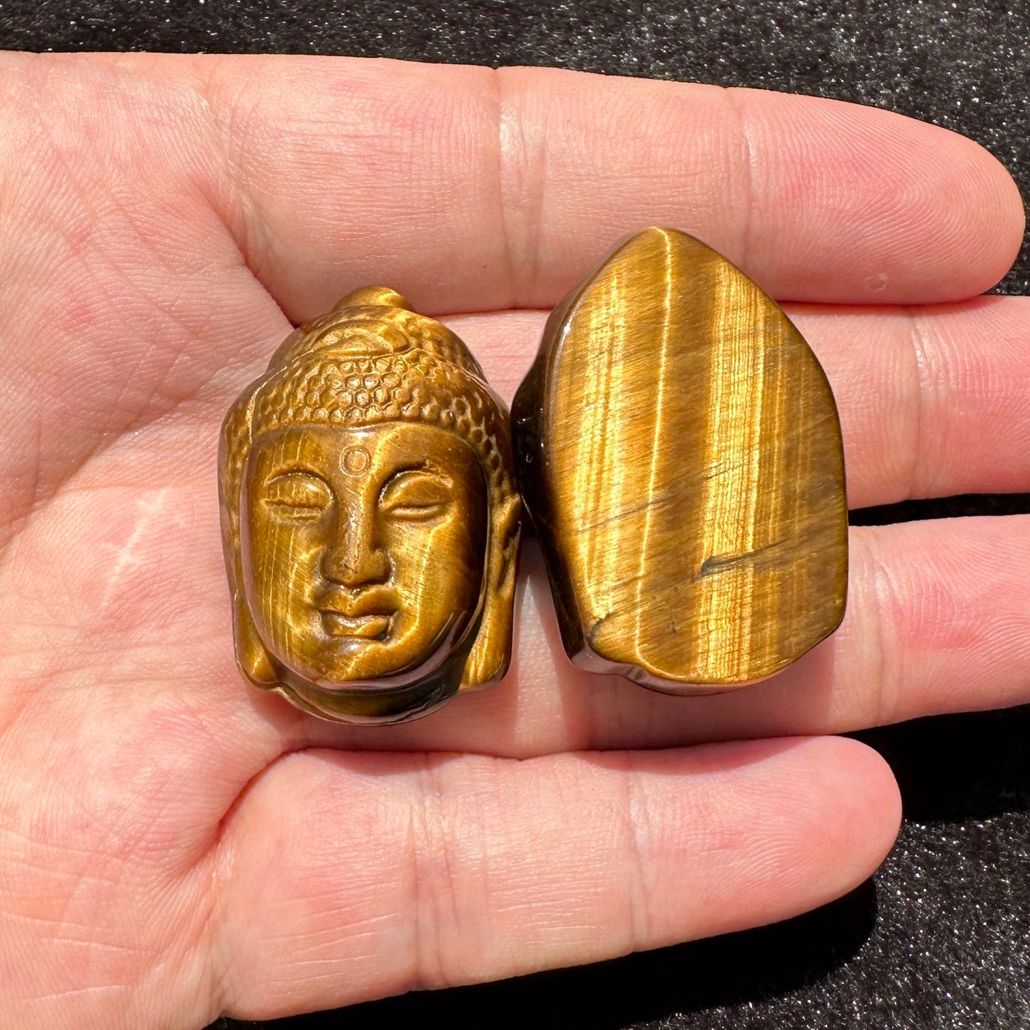 High-quality Tiger's Eye Buddha Head Carving, Natural Tiger Eye Carvings, Buddha Carving, Religious Sculpture