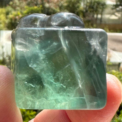 Natural Fluorite Gift Box Carving, Fluorite Cube Sculpture, Present-Shaped Figurine, Crystal Carving