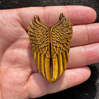 High-quality Tiger's Eye Angel Wings Carving, Natural Tiger Eye Carvings, Wings Sculpture