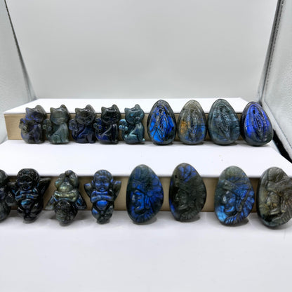 Natural Labradorite Guardian Angel Carvings with Glow, Labradorite Angel Sculptures