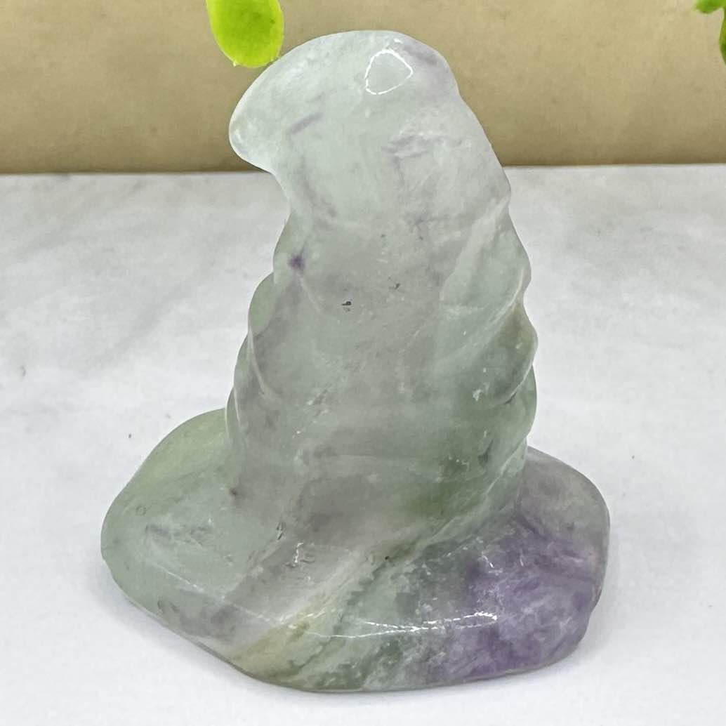 Natural Fluorite Witch Hat Carving, Halloween-themed Fluorite Wizard Hat Figurine, Crystal Carving