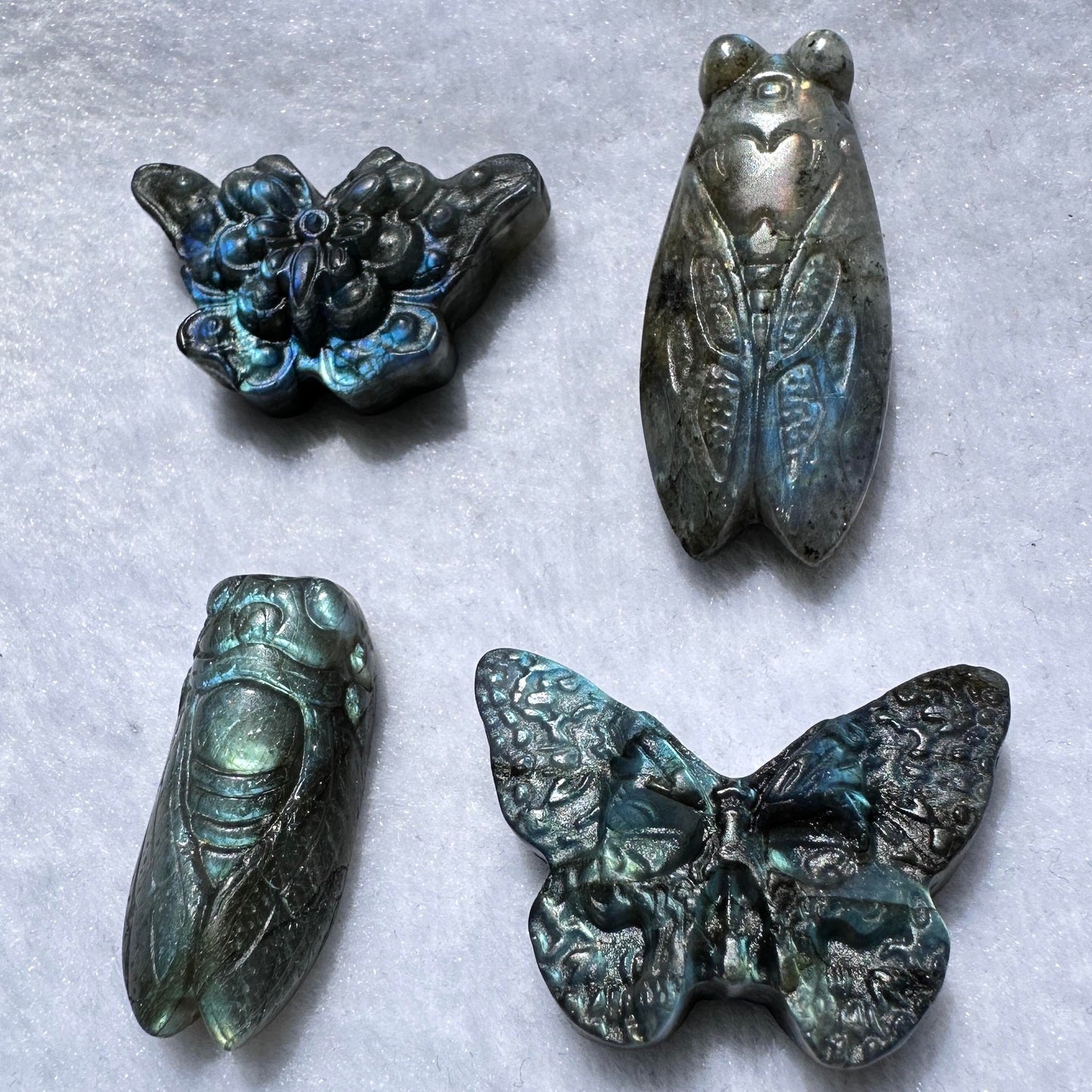 Natural Labradorite Butterfly Carvings with Glow, 2 Styles, Labradorite Animal Sculptures, Butterfly Sculptures