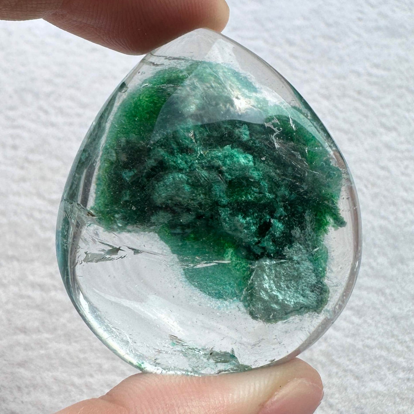 Vibrant Green Phantom Quartz Tear Drop Pendant, Color Enhanced Garden Quartz