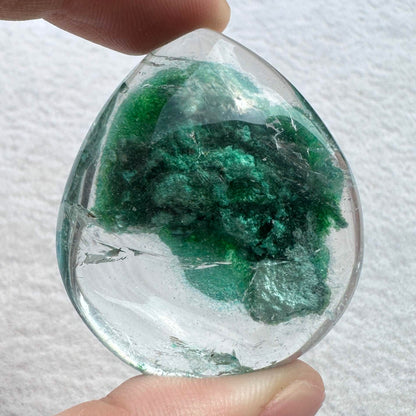 Vibrant Green Phantom Quartz Tear Drop Pendant, Color Enhanced Garden Quartz