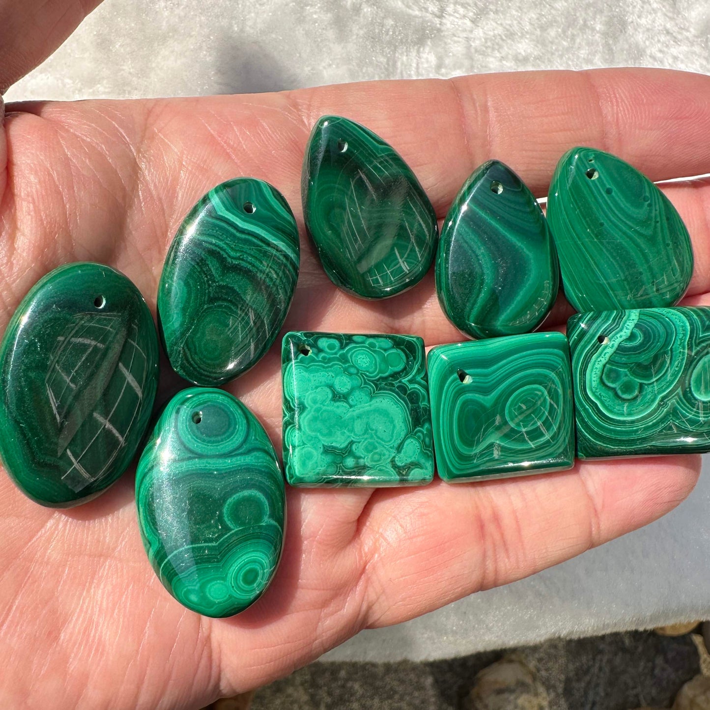 Natural Malachite Pendant (Drilled), Choose from Different Shapes: Teardrop, Square & Oval