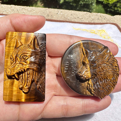 High-quality Tiger's Eye Wolf Carving, 2 Styles Natural Tiger Eye Animal Carvings, Wolf Sculpture