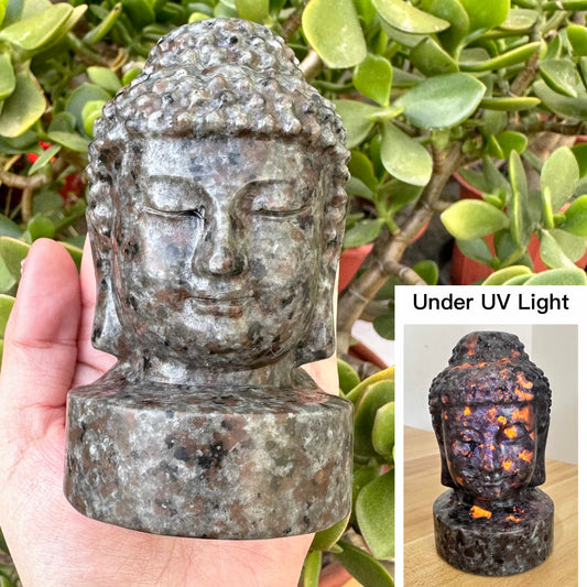 Natural Yooperlite Buddha Statue, Yooperlite Buddha Sculpture, Fluorescent Sodalite God Carving