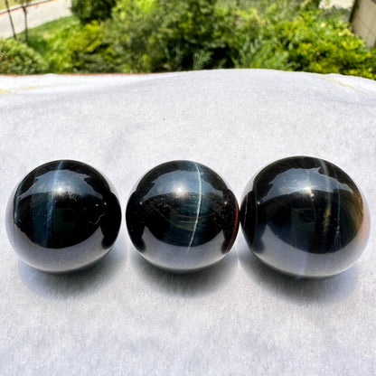 Natural Blue Tiger Eye Crystal Ball, 2.7-3.3cm/1.06-1.3in Hawk's Eye Mini Sphere, Falcon's Eye Orb