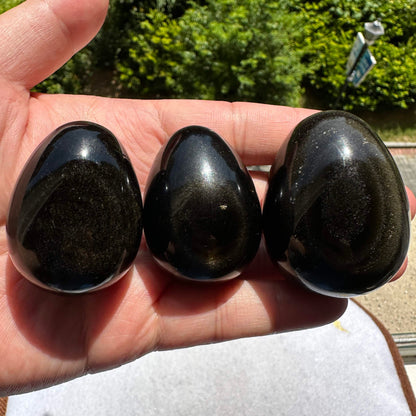 Natural Shimmering Golden Obsidian Egg With Different Sizes, Egg Shaped Obsidian Ornament