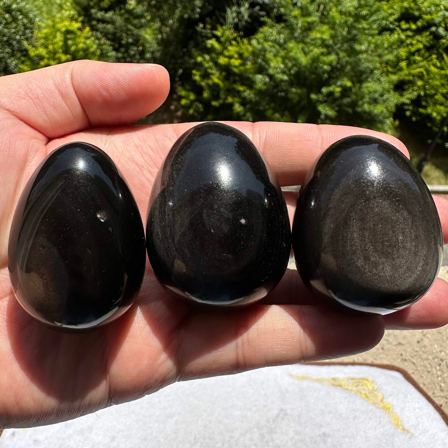 Natural Shimmering Silver Obsidian Egg With Different Sizes, Egg Shaped Obsidian Ornament