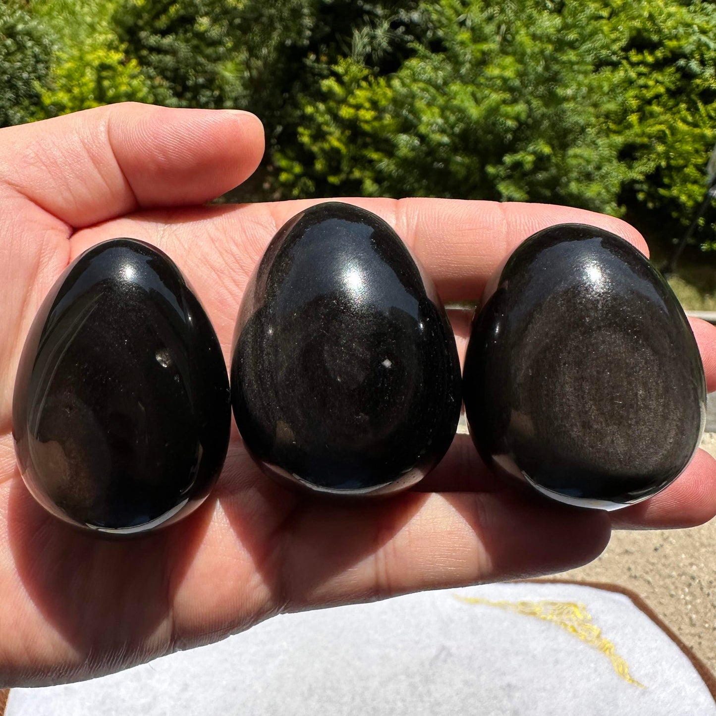 Natural Shimmering Silver Obsidian Egg With Different Sizes, Egg Shaped Obsidian Ornament