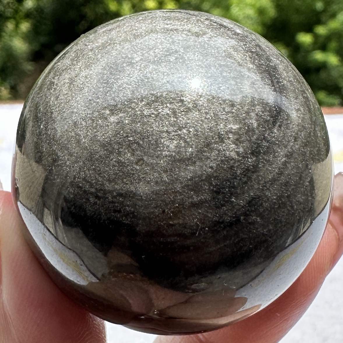 Natural Silver Sheen Obsidian Ball, Shimmering Obsidian Orb, Metallic Obsidian Crystal Ball