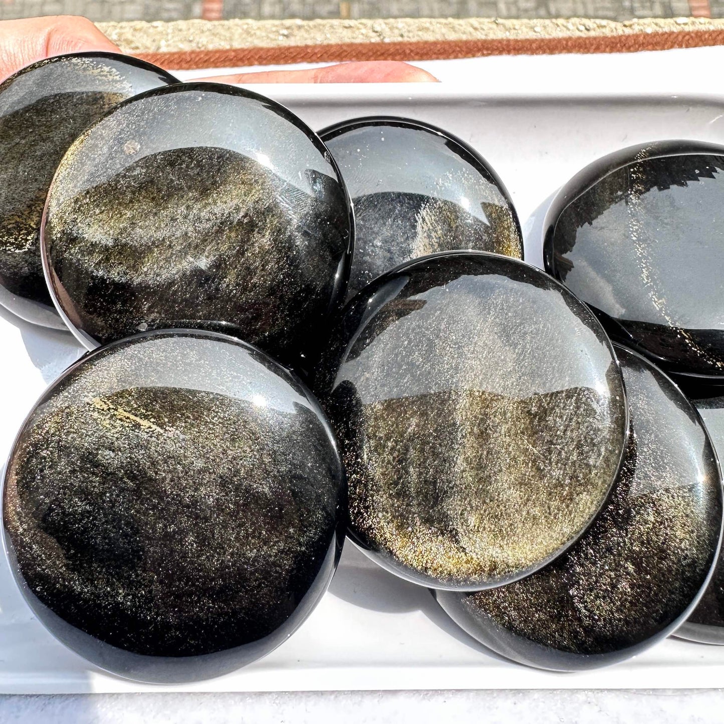 Natural Golden Obsidian Cookie, 4.6-5.2cm/1.81-2.05in Golden Obsidian Round Palm Stone