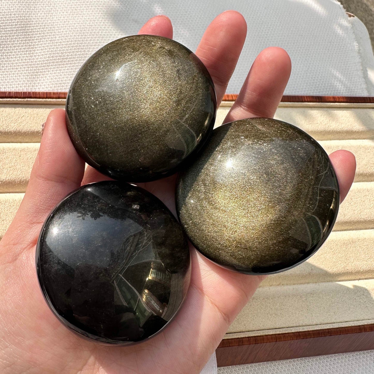 Natural Golden Obsidian UFO Shaped Carving, Golden Obsidian Palm Stone, UFO Carving