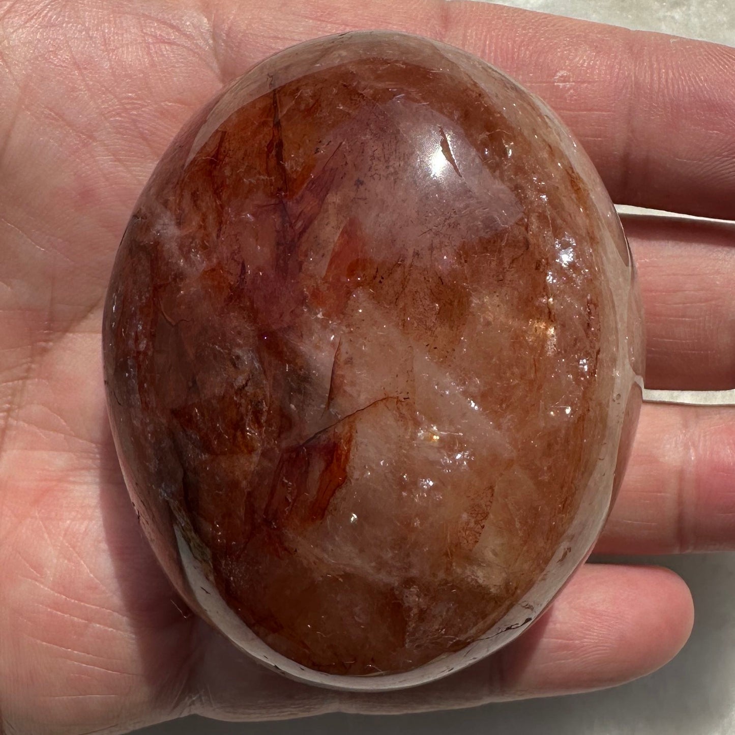 Natural Fire Quartz Palm Stone, Polished Hematoid Quartz Worry Stone, Crystal Pocket Stone