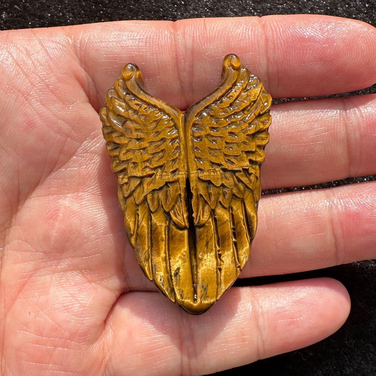 High-quality Tiger's Eye Angel Wings Carving, Natural Tiger Eye Carvings, Wings Sculpture