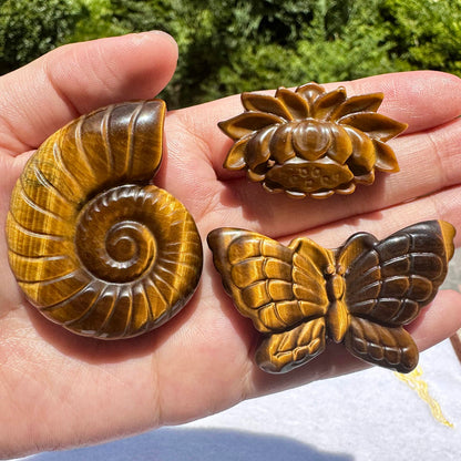 High-quality Tiger's Eye Lotus Carving, Natural Tiger Eye Carvings, Lotus Sculpture