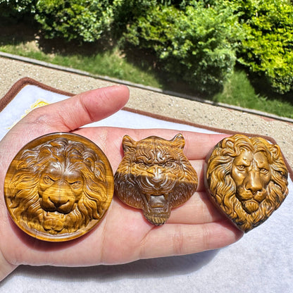 High-quality Tiger's Eye Lion Carving, 2 Styles Natural Tiger Eye Animal Carvings, Lion Sculpture